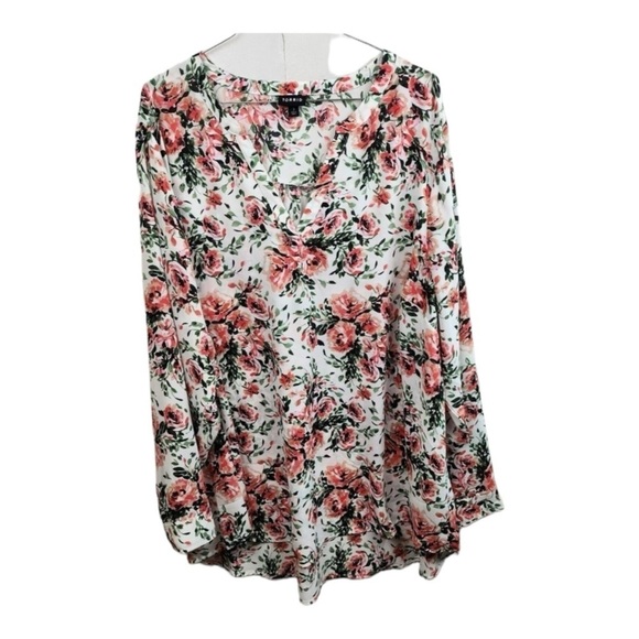 TORRID White Pink Floral Long Sleeve Button Front Long Tunic Blouse Size 3XL - Picture 6 of 10